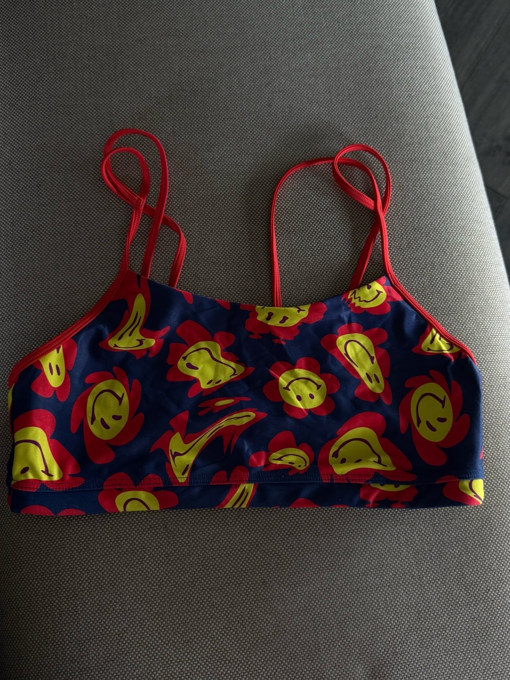 Floral Smile Bikini Top- Navy, Red & Yellow